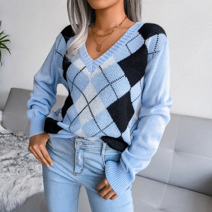 Casual Long Sleeve Plaid Sweater For Women