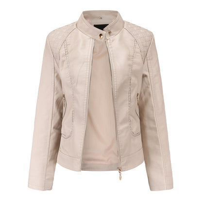 Leather Slim Collar Jacket For Women