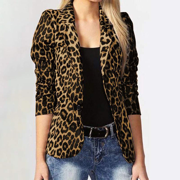 Woman Leopard Print Small Blazer