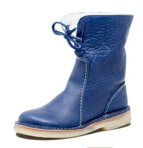 Women's Leather Plush Flat Comfort Boots
