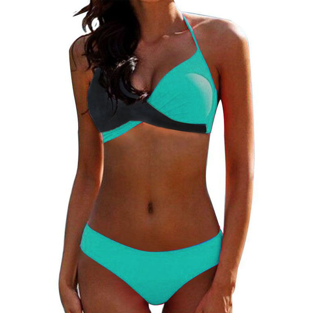 Colorblock Two-Piece Bikini Set For Women