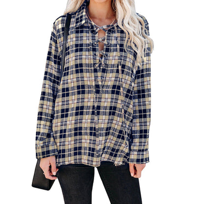 Woman Plaid Shirt With Long Sleeves