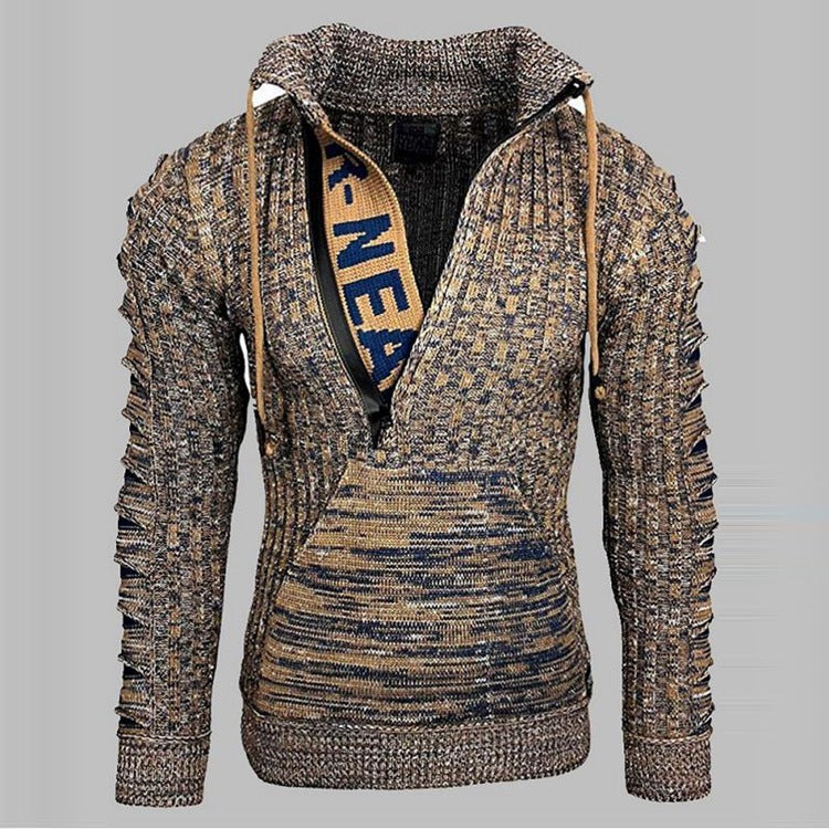 Men's Long-sleeved Lapel Sweater Plus Size Pullover Sweater