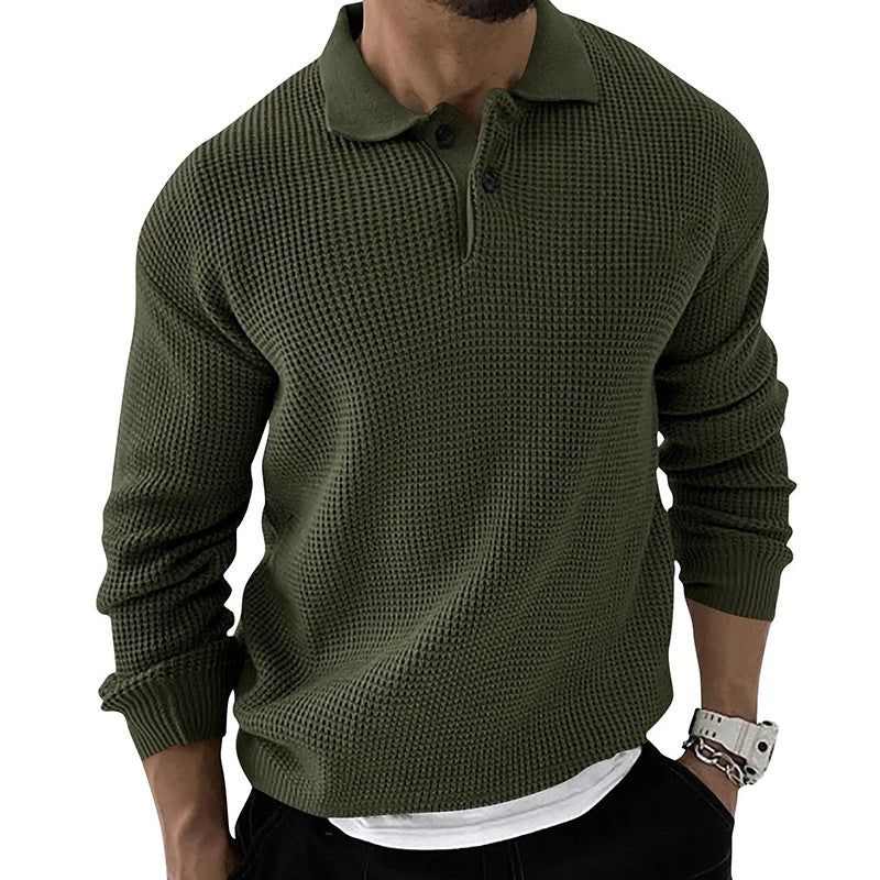 Men's Lapel Casual Solid Knit Sweater