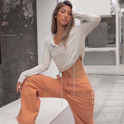 Women's Autumn New Long-sleeved V-neck Tie T-shirt
