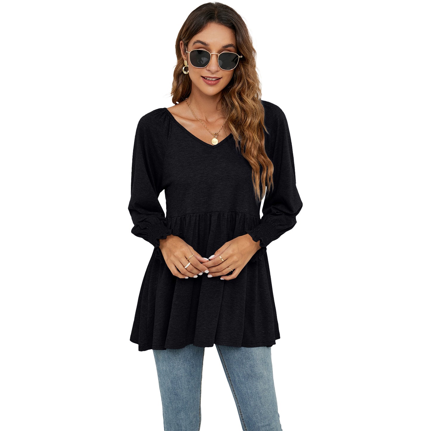 Women's V-Neck Casual Long Sleeves Blouses