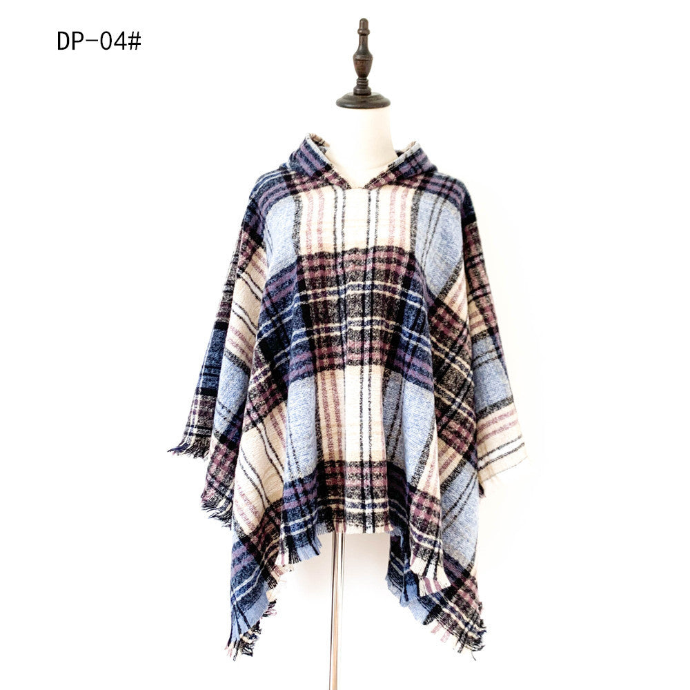 Plaid Winter Warm Pashmina Poncho For Women