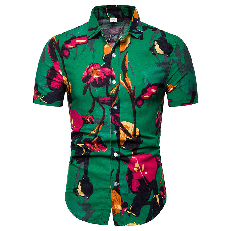 Men's Casual Short Sleeve Flower Shirt
