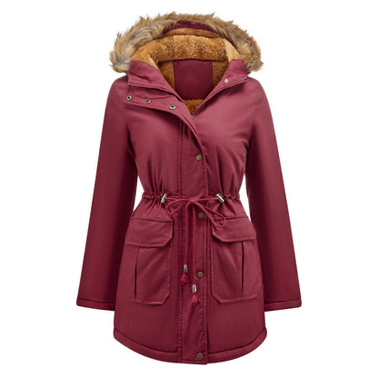 Hooded Plush Winter Fur Collar Jacket For Women