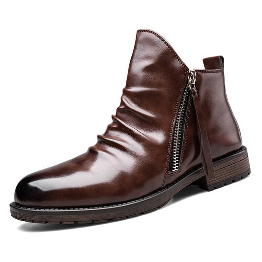 Men's Leather Zip Casual Short Boots