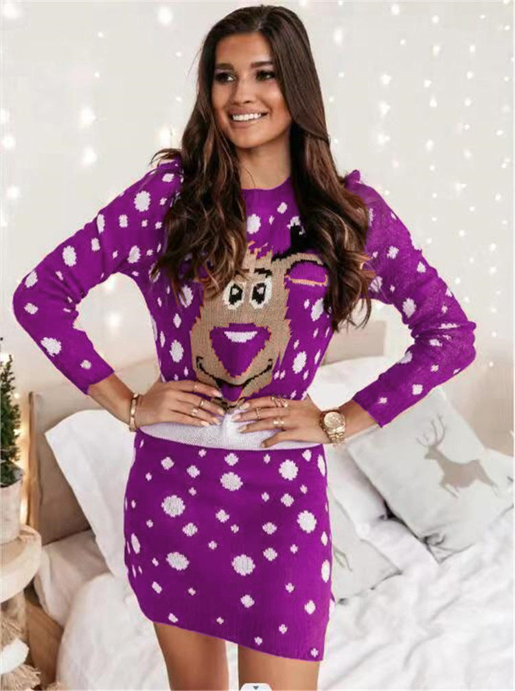 Women's Slim-Fit Christmas Elk Knit Dress