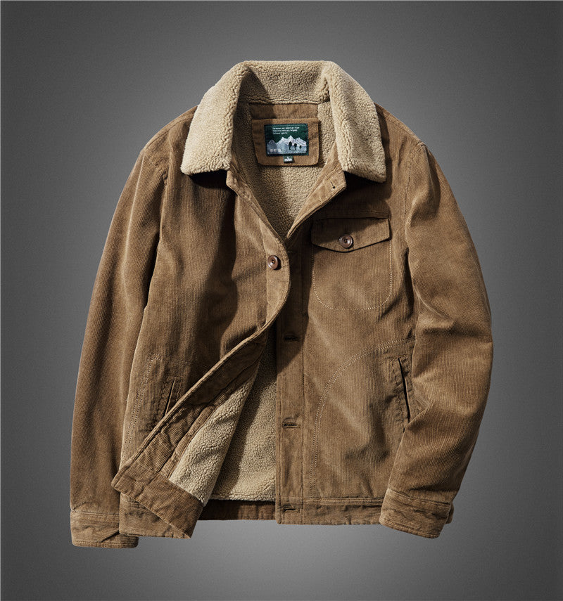 Men's Fleece Lapel Plush Casual Jacket