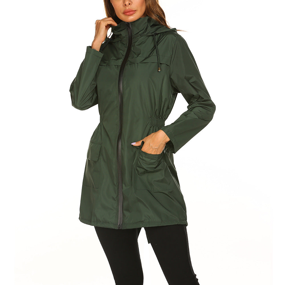 Women's Hooded Waist Rainproof Mountaineering Suit Jacket