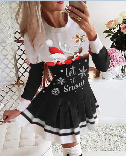 Christmas Santa Elk Print Dress