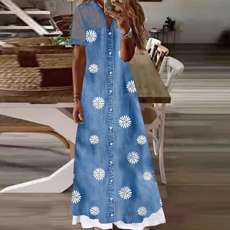 Slim Fit Denim Maxi Dress For Women