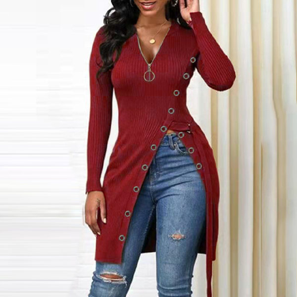 Women's Slit Slim Zip Blouse