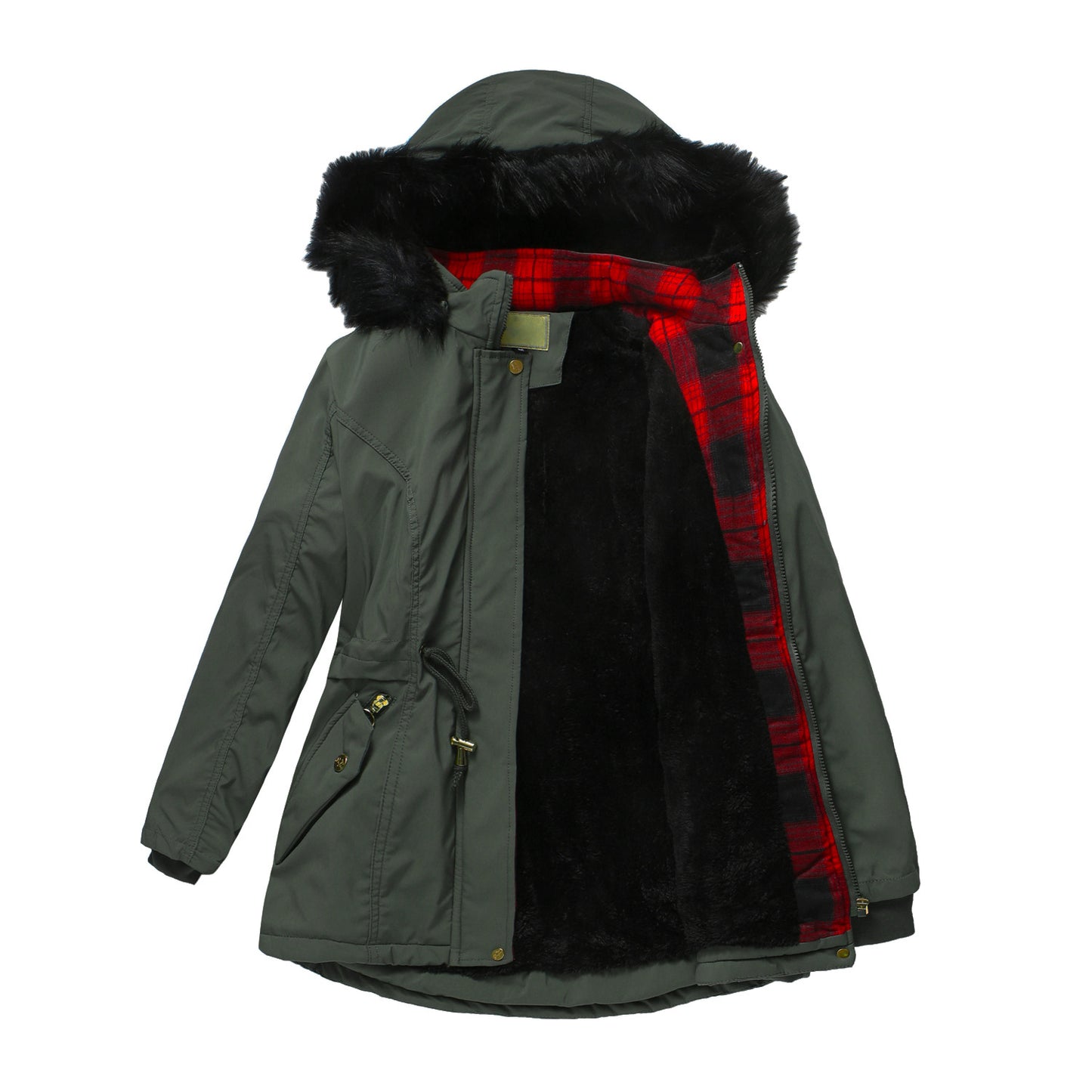 Woman's Detachable Hood Fur Collar Plus Fleece Jacket
