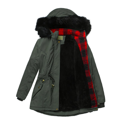 Woman's Detachable Hood Fur Collar Plus Fleece Jacket