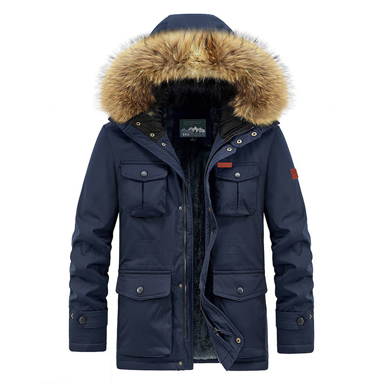 Men's Fur Collar Hooded Fleece Jacket