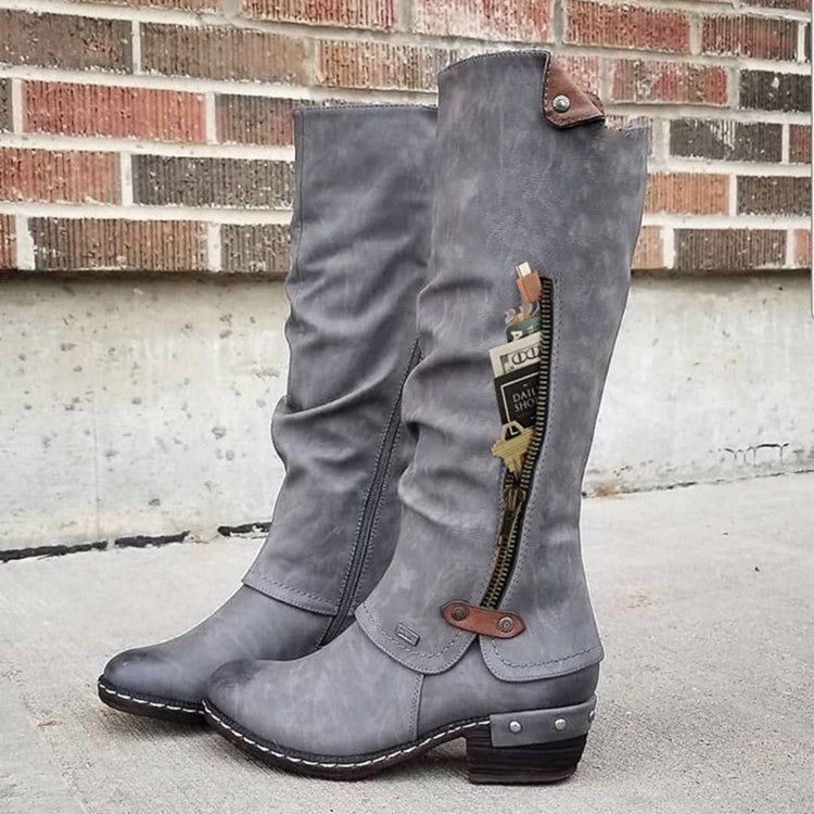 Women's Round Toe High-top Hidden Pocket Boots