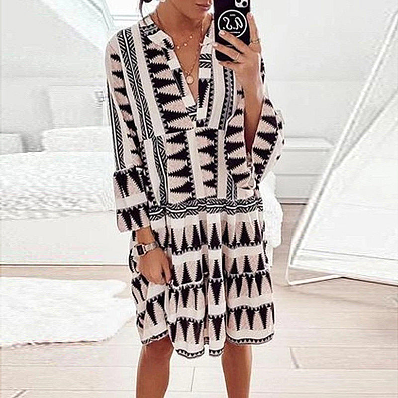 V-Neck Loose Casual Dress For Women