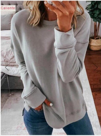 Women's Round Neck Solid Color Long-sleeved Top