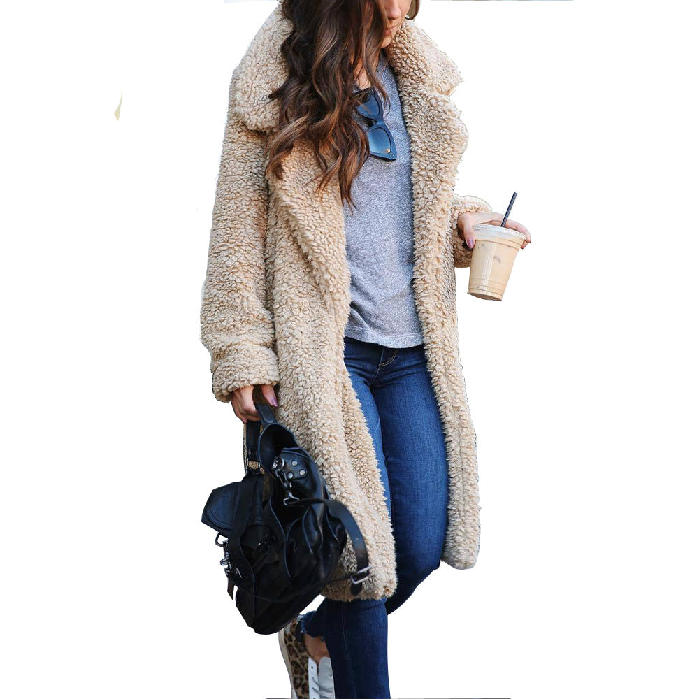 Women's Lapel Plush Long Jacket