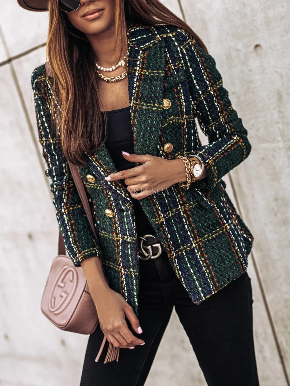 Plaid Short Blazer Jacket For Women