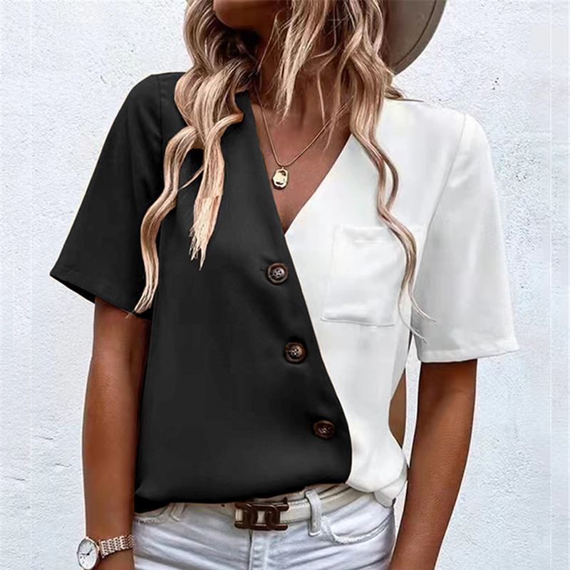 Women's V-Neck Chiffon Short Sleeves Blouses