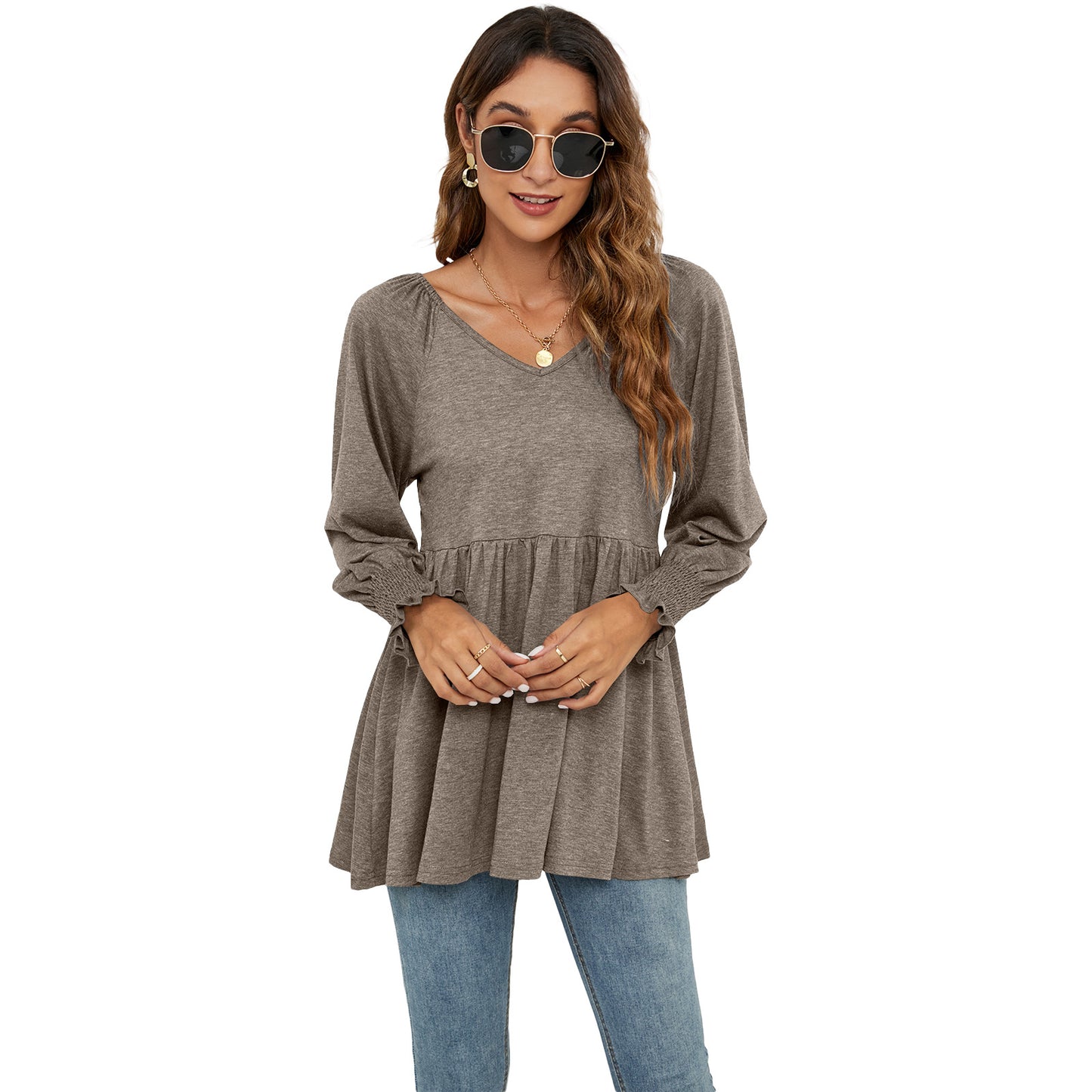 Women's V-Neck Casual Long Sleeves Blouses