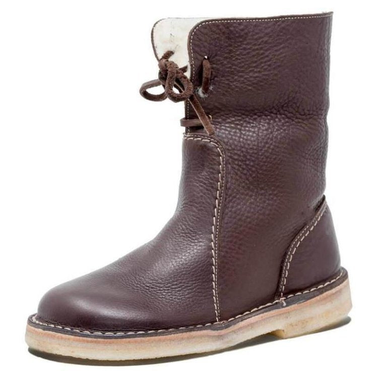 Women's Leather Plush Flat Comfort Boots