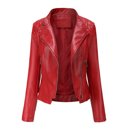 Woman Stand-collar Autumn Leather Jacket