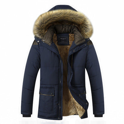Men's Hooded Fur Collar Fleece Winter Jacket