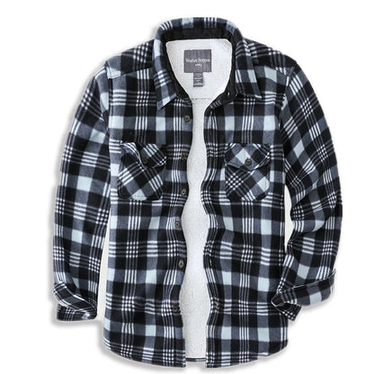 Hooded Plaid Flannel Shirt Jacket Sherpa Lined Jacket For Men
