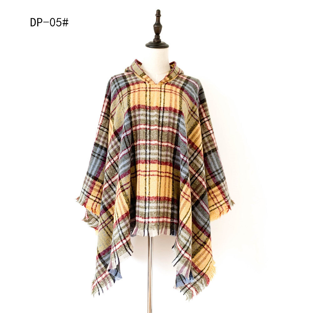 Plaid Winter Warm Pashmina Poncho For Women