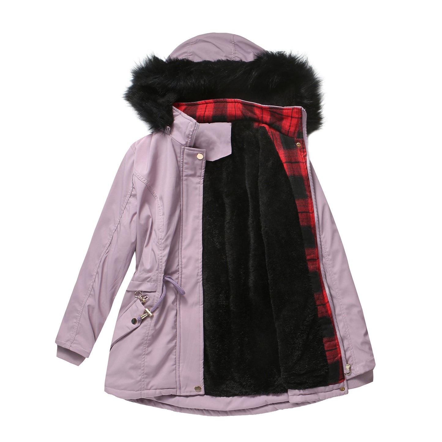 Woman's Detachable Hood Fur Collar Plus Fleece Jacket