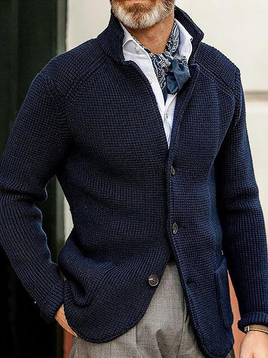 Men's Lapel Plain Cardigan Sweater