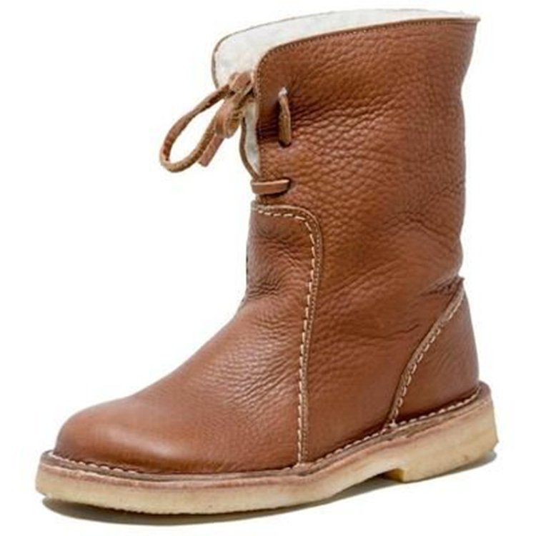 Women's Leather Plush Flat Comfort Boots