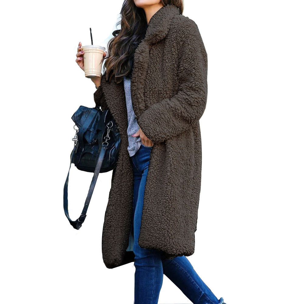 Women's Lapel Plush Long Jacket