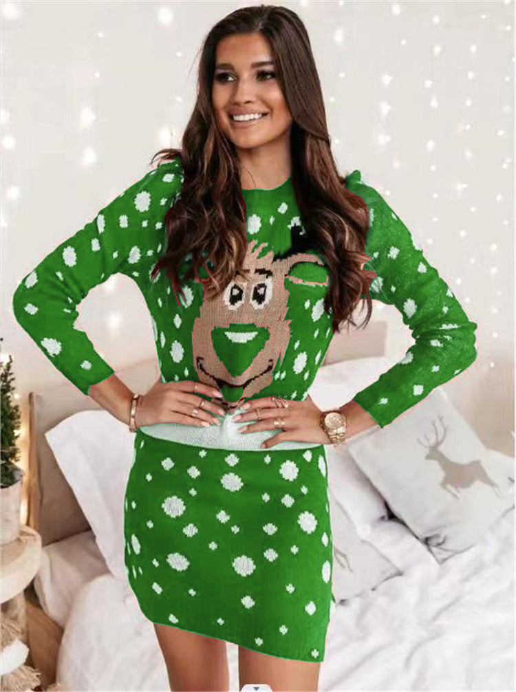 Women's Slim-Fit Christmas Elk Knit Dress