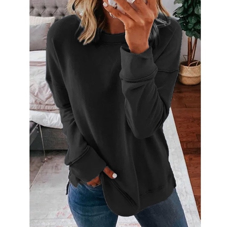 Women's Round Neck Solid Color Long-sleeved Top