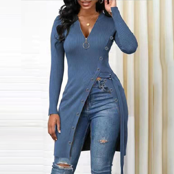 Women's Slit Slim Zip Blouse