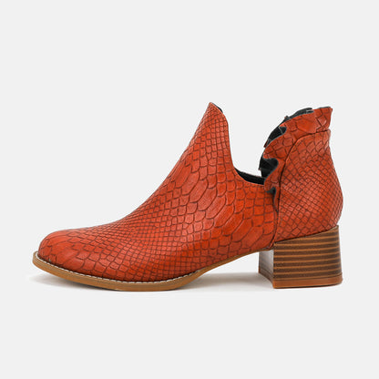 Women's Leather Chunky Heel Boots