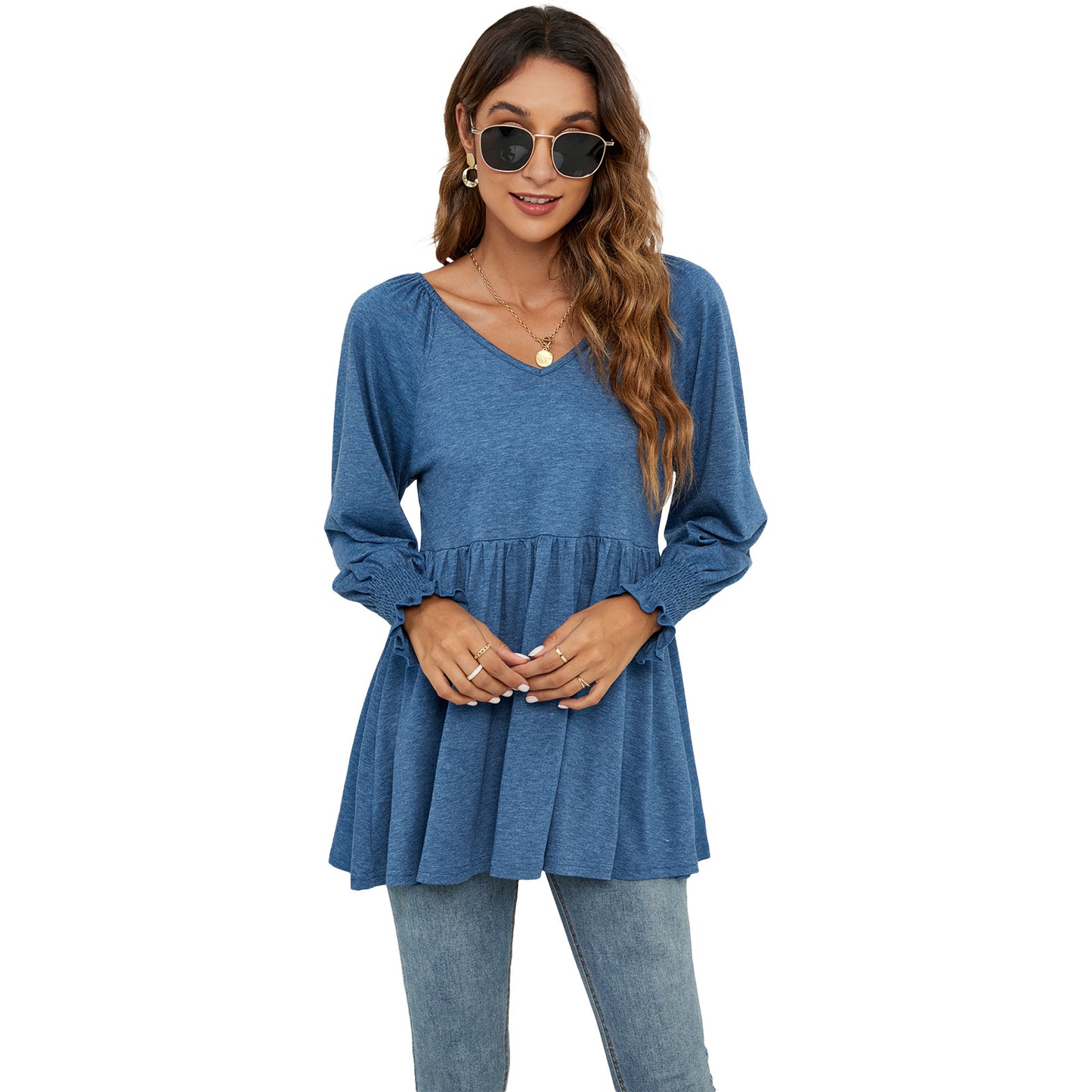 Women's V-Neck Casual Long Sleeves Blouses