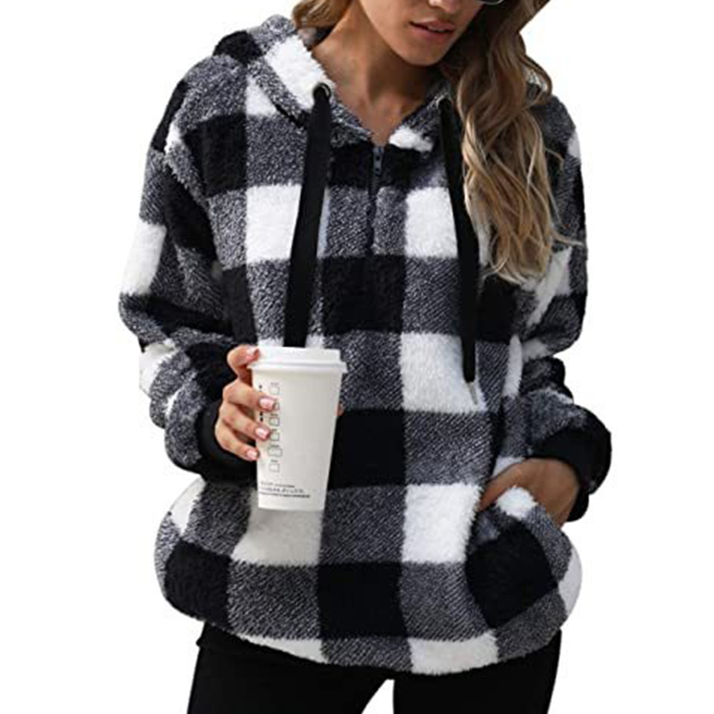 Plush Check Hoodie For Women