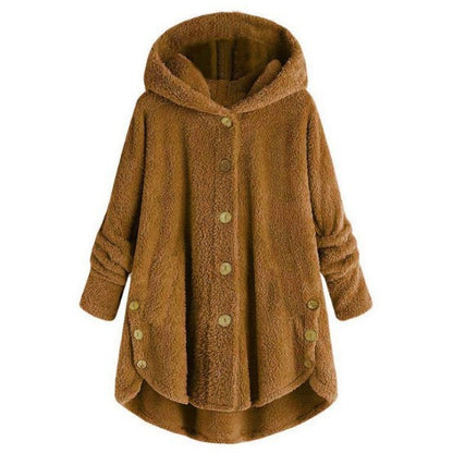 Women's Irregular Hooded Plush Cardigan Jacket