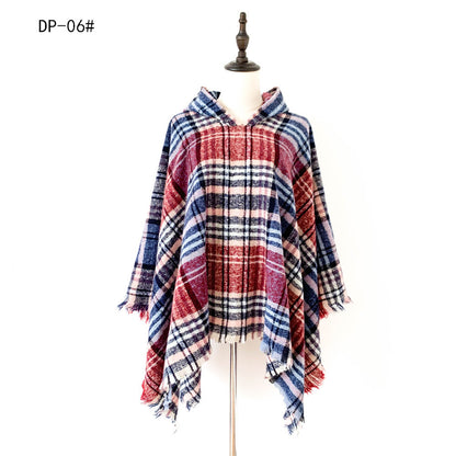 Plaid Winter Warm Pashmina Poncho For Women