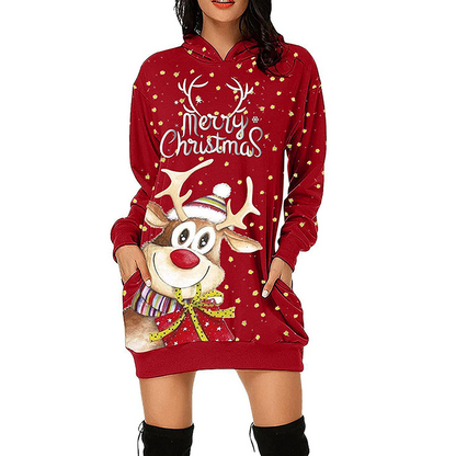 Merry Christmas Hoodie Dress Christmas Deer Dress