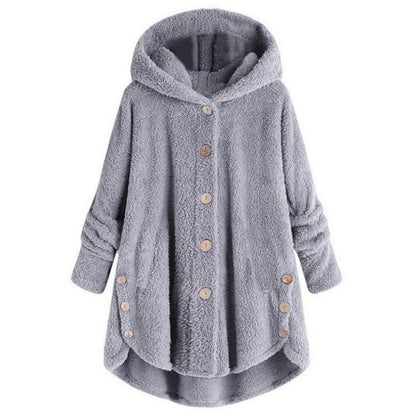 Women's Irregular Hooded Plush Cardigan Jacket