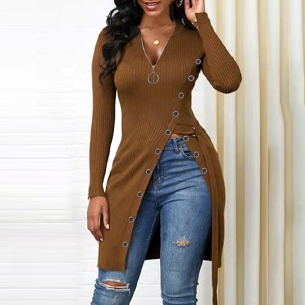 Women's Slit Slim Zip Blouse